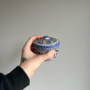 Handcrafted Blue Ceramic Trinket Box